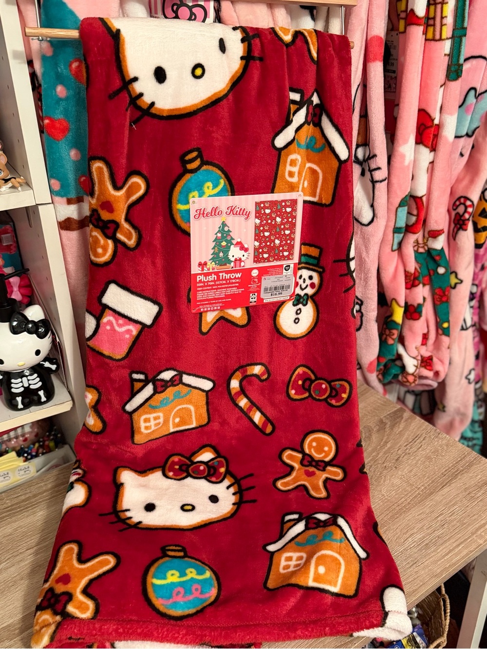Hello Kitty Red Holiday Plush Throw Blanket with Festive Motifs
